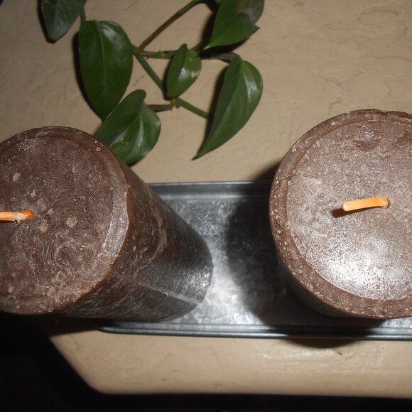 2 Partylite pillar single wick Candles in silver metal holder tray 3X7" 🔥🔥 - Picture 1 of 9